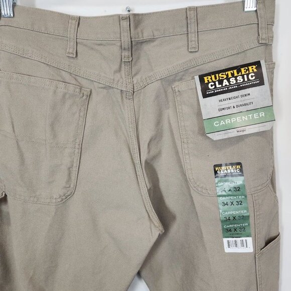 Wrangler Rustler Men's Canvas Carpenter Straight Leg Jeans in Khaki - Size 34x32 - Picture 4 of 7